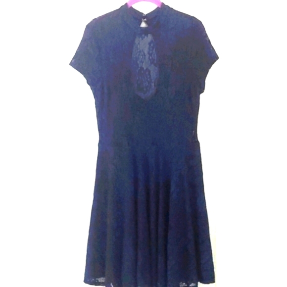 Sixty Triangles juniors Blue lace 2fer flowy dress Sz 13 - Picture 2 of 16